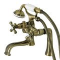 Kingston Brass KS228AB Deck Mount Clawfoot Tub Faucet with Hand Shower, Antique Brass KS228AB